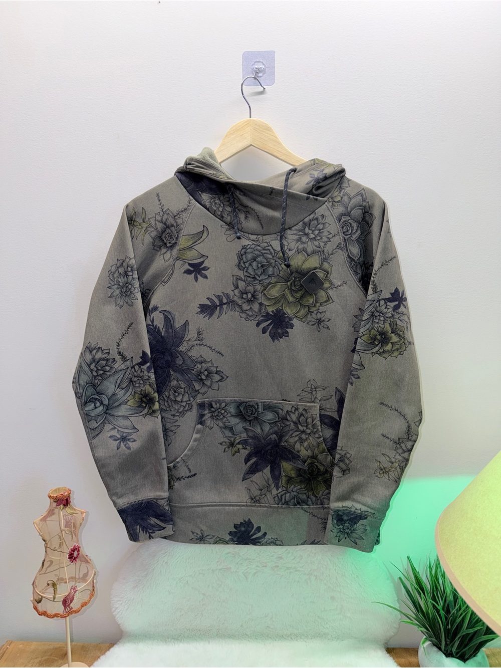 Ladies Medium Burton Olive Green Hooded Jacket Black Logo Detail & Thumb Holes